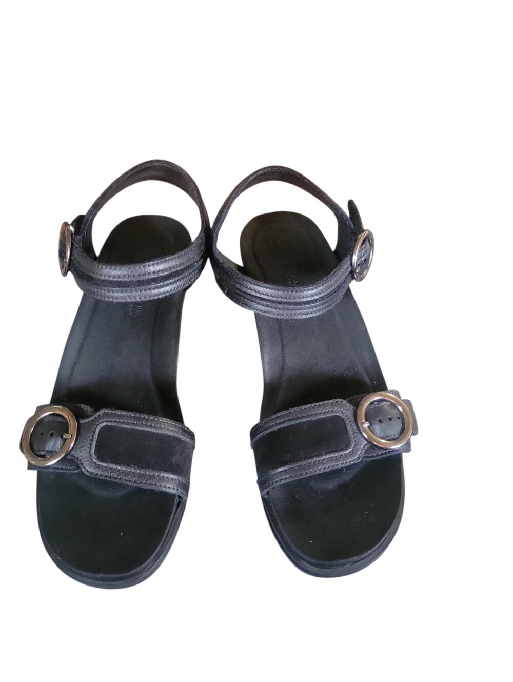 SAS Seight Black Wedge Comfort Leather Women's Buckle Strap Sandals 10M